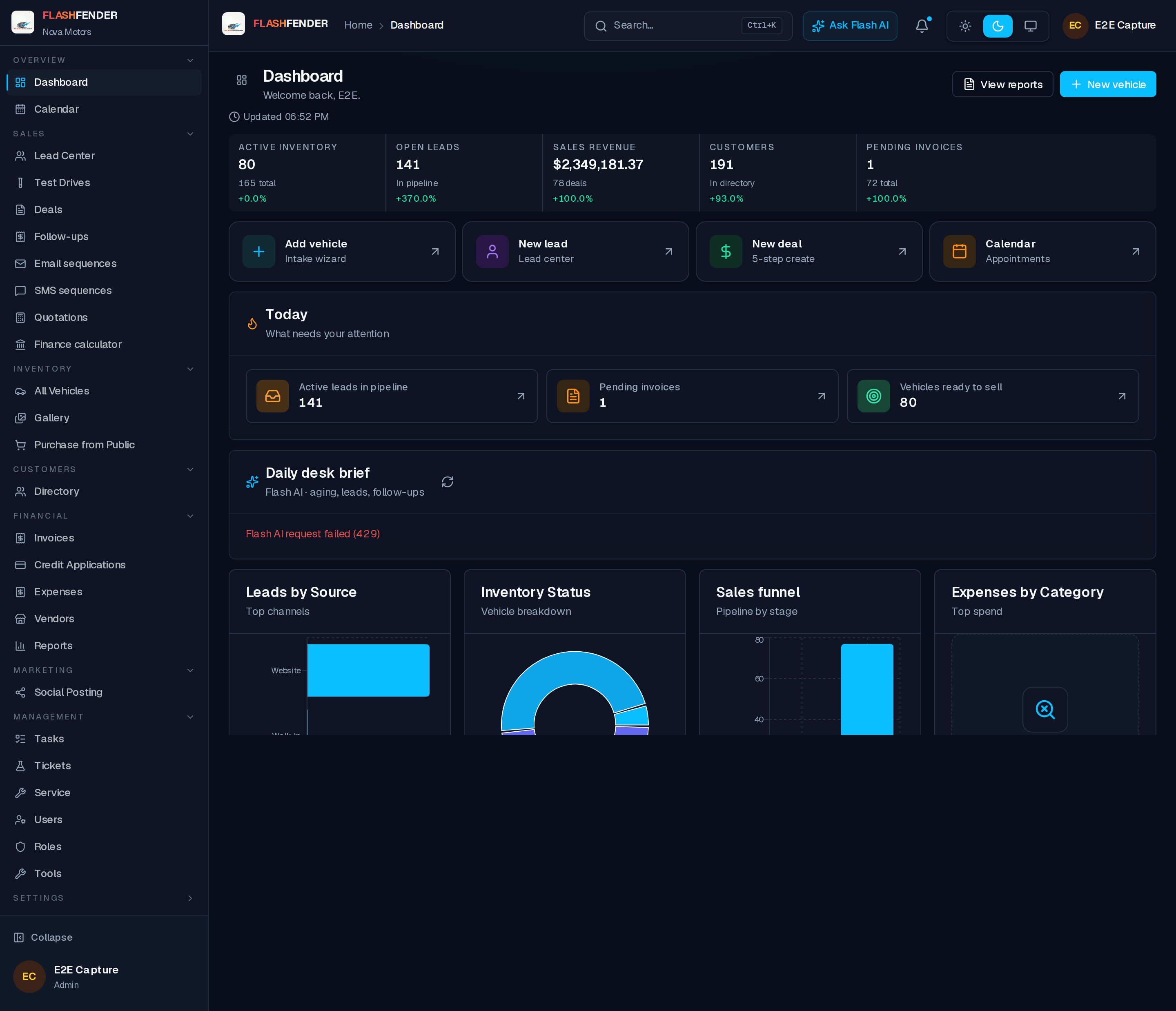 FlashFender Dashboard — live product screenshot