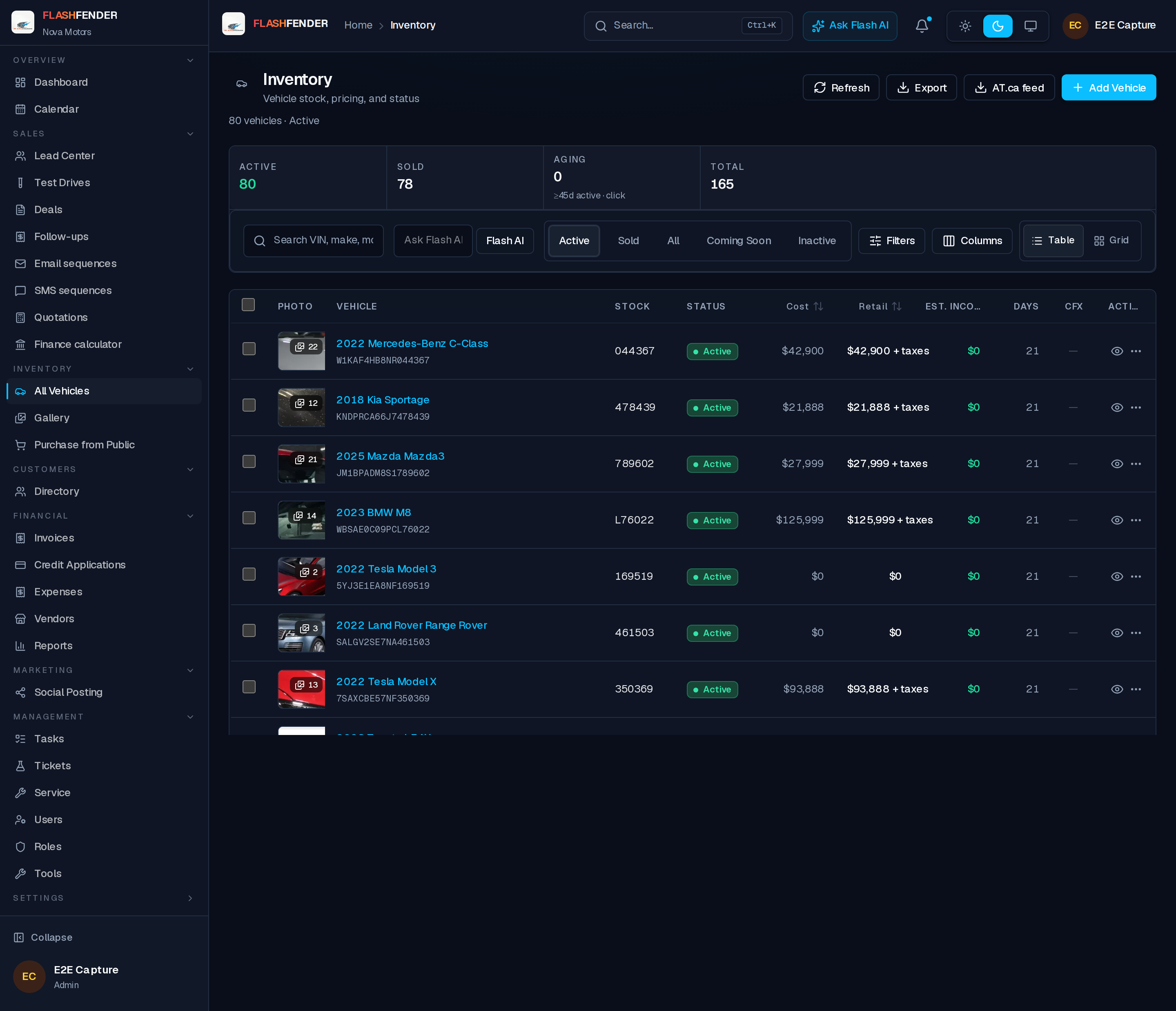 FlashFender Inventory — live product screenshot